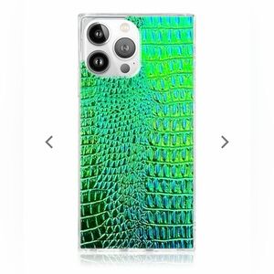 FLAUNT SQUARE® Green Iridescent Crocodile Faux Leather iPhone 14 Pro Max Case